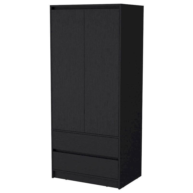Armoire double porte moderne avec tringle de penderie et deux tiroirs inférieurs