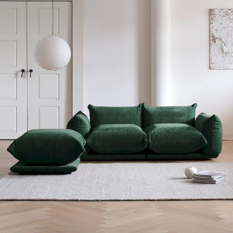 Canapé moderne avec coussins nuages surdimensionnés beige orange vert noir