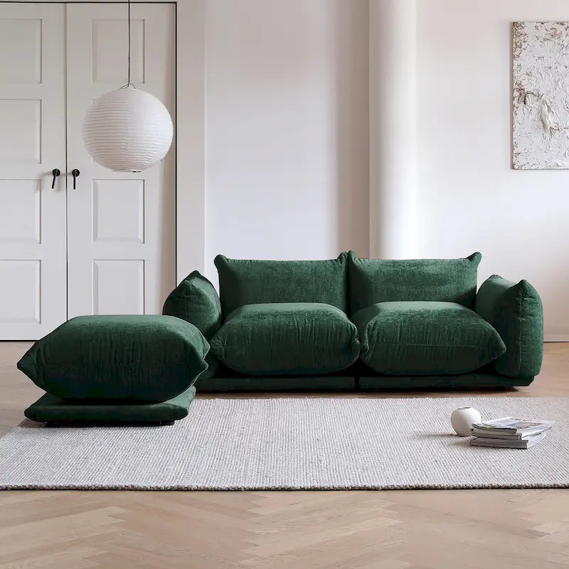 Canapé moderne avec coussins nuages surdimensionnés beige orange vert noir