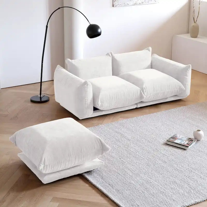 Canapé moderne avec coussins nuages surdimensionnés beige orange vert noir