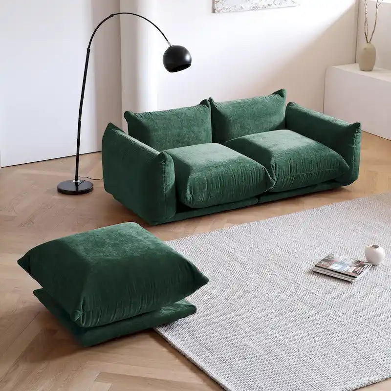 Canapé moderne avec coussins nuages surdimensionnés beige orange vert noir