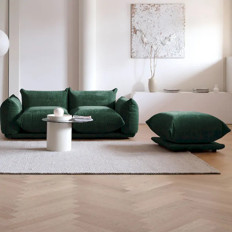 Canapé moderne avec coussins nuages surdimensionnés beige orange vert noir