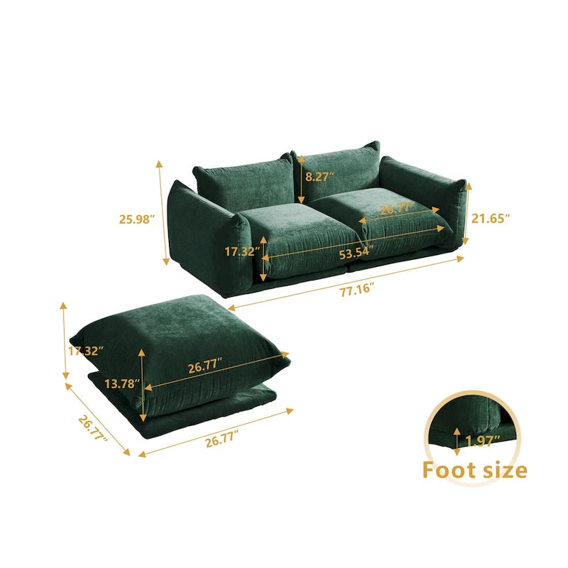 Canapé moderne avec coussins nuages surdimensionnés beige orange vert noir