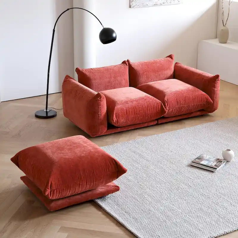 Canapé moderne avec coussins nuages surdimensionnés beige orange vert noir