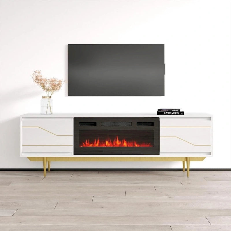 Meuble TV avec cheminée électrique télécommandée Noir Brillant