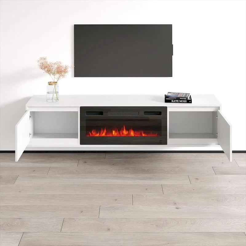Meuble TV avec cheminée électrique télécommandée Noir Brillant