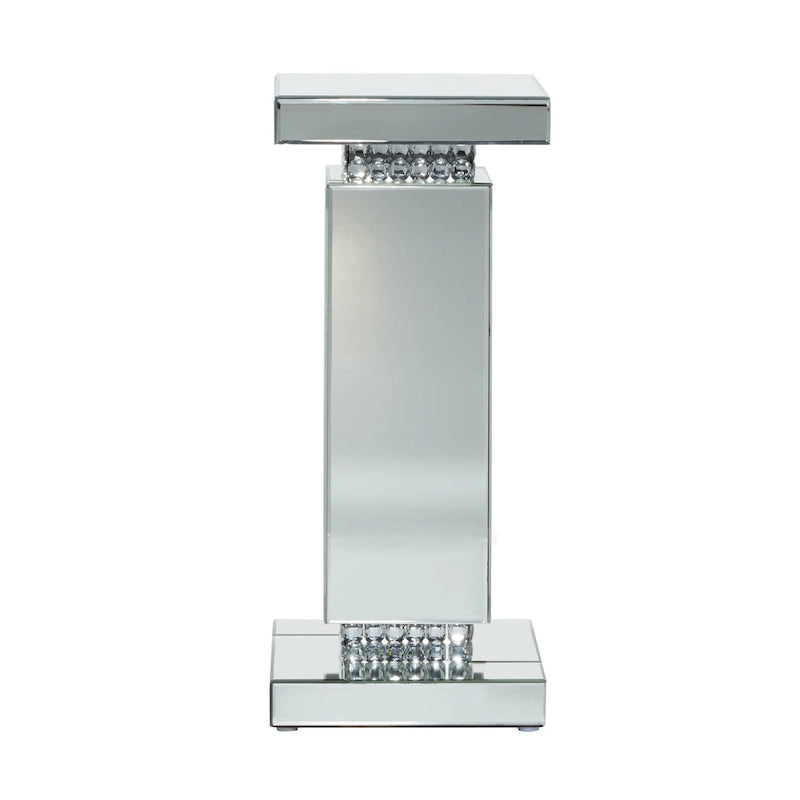 Guéridon/Table d'appoint en verre miroir argenté avec détails en perles de cristal