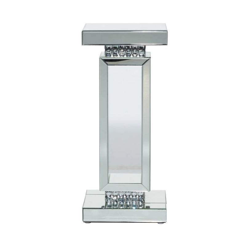 Guéridon/Table d'appoint en verre miroir argenté avec détails en perles de cristal