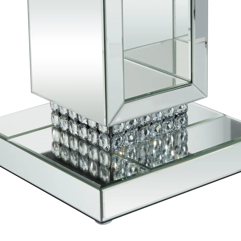 Guéridon/Table d'appoint en verre miroir argenté avec détails en perles de cristal