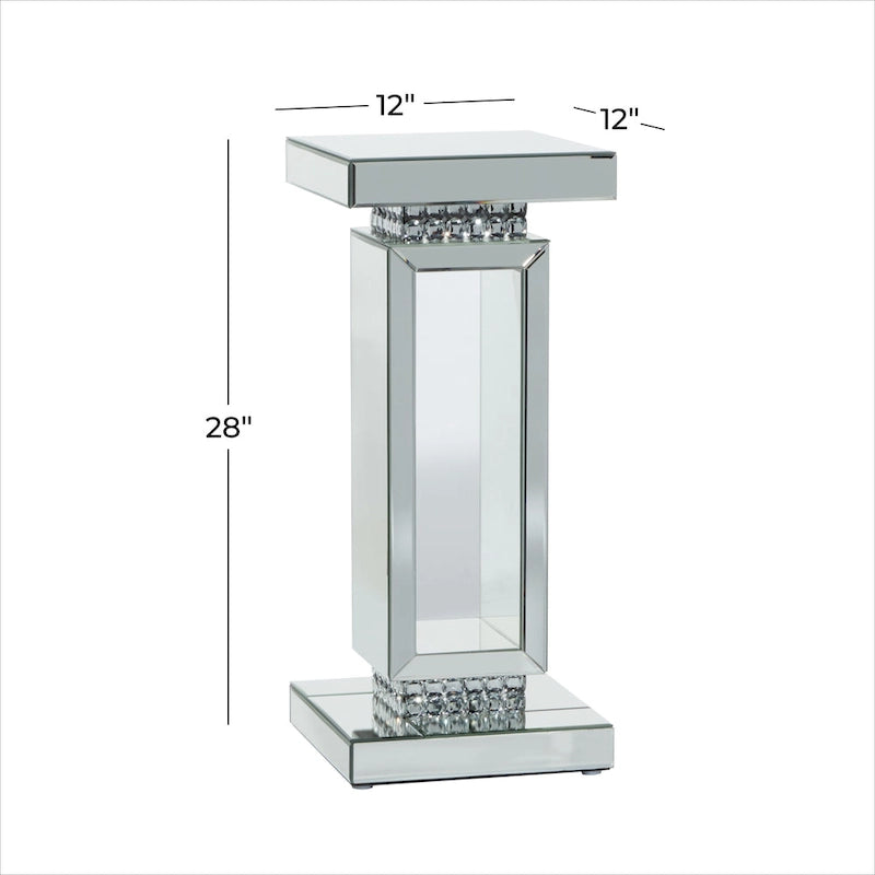 Guéridon/Table d'appoint en verre miroir argenté avec détails en perles de cristal