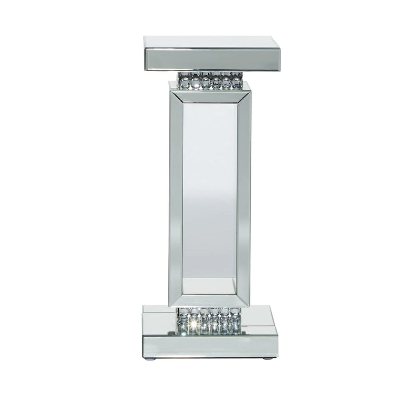 Guéridon/Table d'appoint en verre miroir argenté avec détails en perles de cristal
