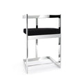 Tabouret de bar moderne en velours noir avec piètement en métal argenté poli