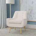 Fauteuil d'appoint en fausse fourrure blanche Sherpa, capitonné, pieds en bois, style moderne du milieu du siècle