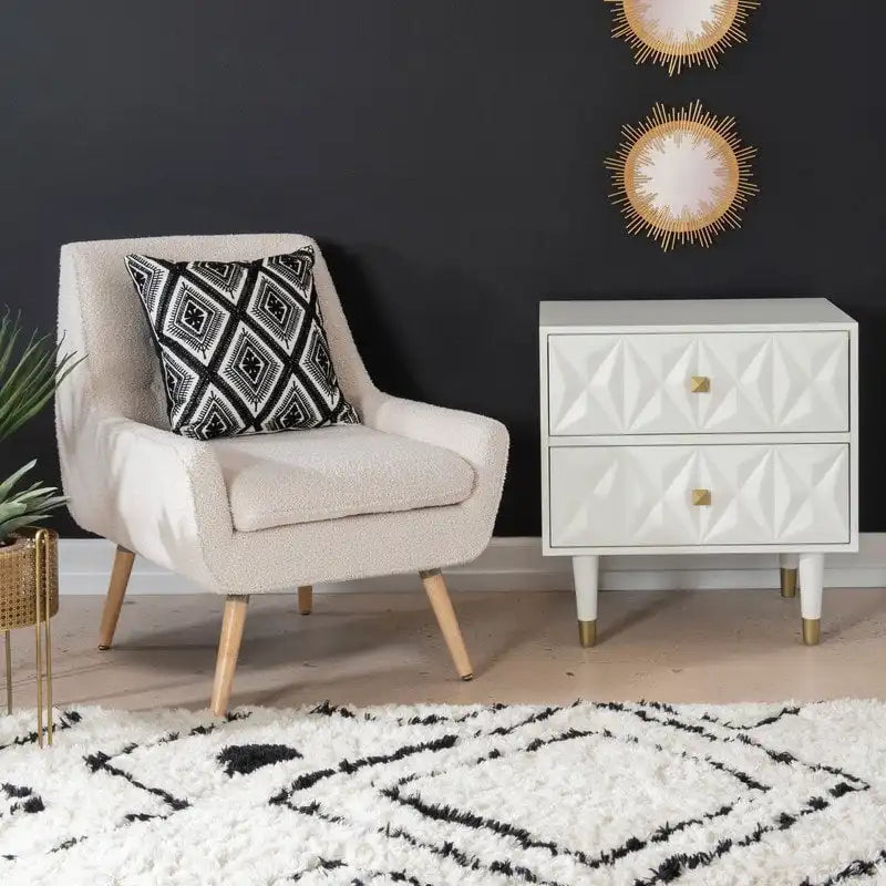 Fauteuil d'appoint en fausse fourrure blanche Sherpa, capitonné, pieds en bois, style moderne du milieu du siècle