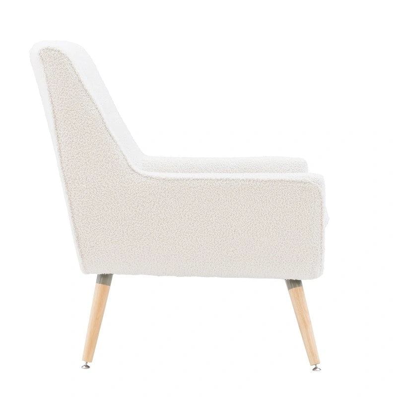 Fauteuil d'appoint en fausse fourrure blanche Sherpa, capitonné, pieds en bois, style moderne du milieu du siècle