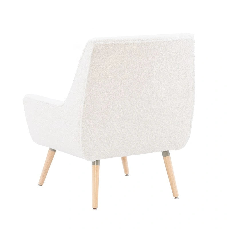 Fauteuil d'appoint en fausse fourrure blanche Sherpa, capitonné, pieds en bois, style moderne du milieu du siècle