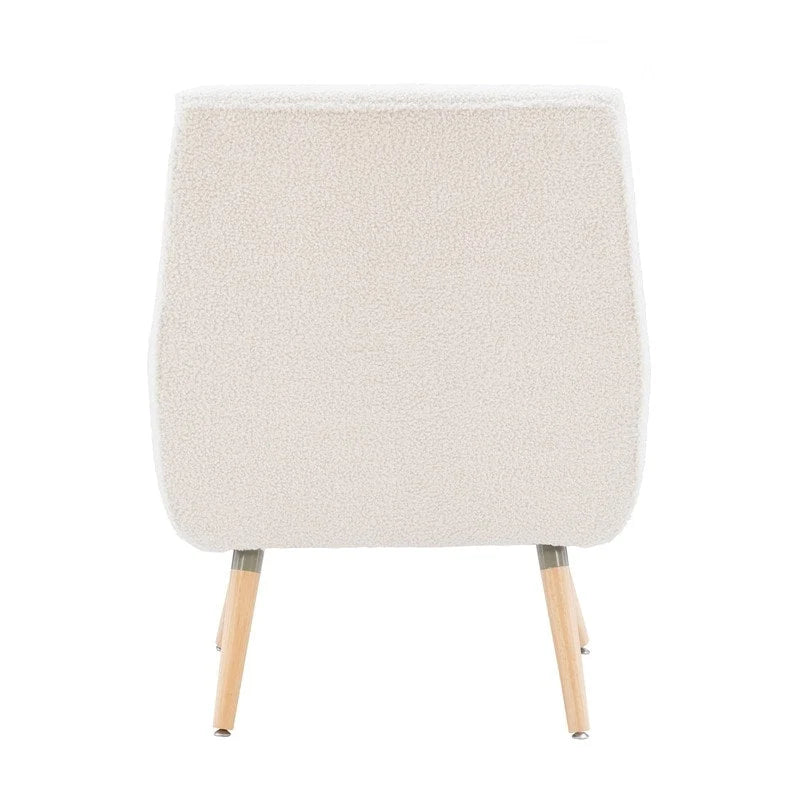Fauteuil d'appoint en fausse fourrure blanche Sherpa, capitonné, pieds en bois, style moderne du milieu du siècle