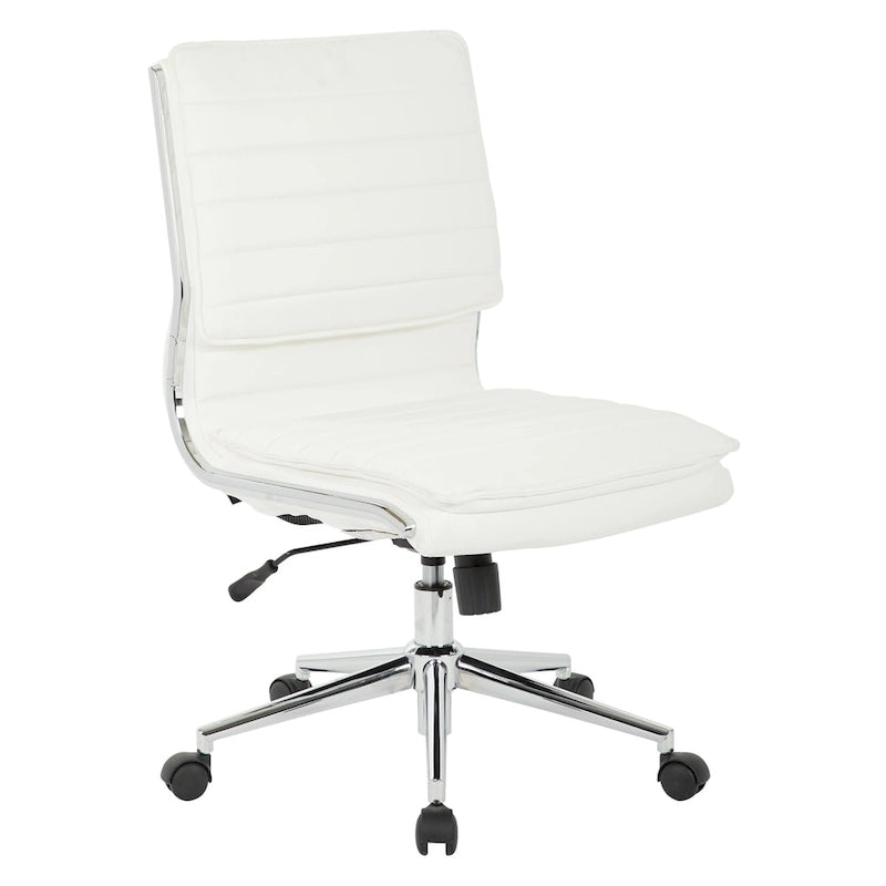 Chaise de bureau sans accoudoirs à dossier mi-hauteur en similicuir avec base pivotante chromée