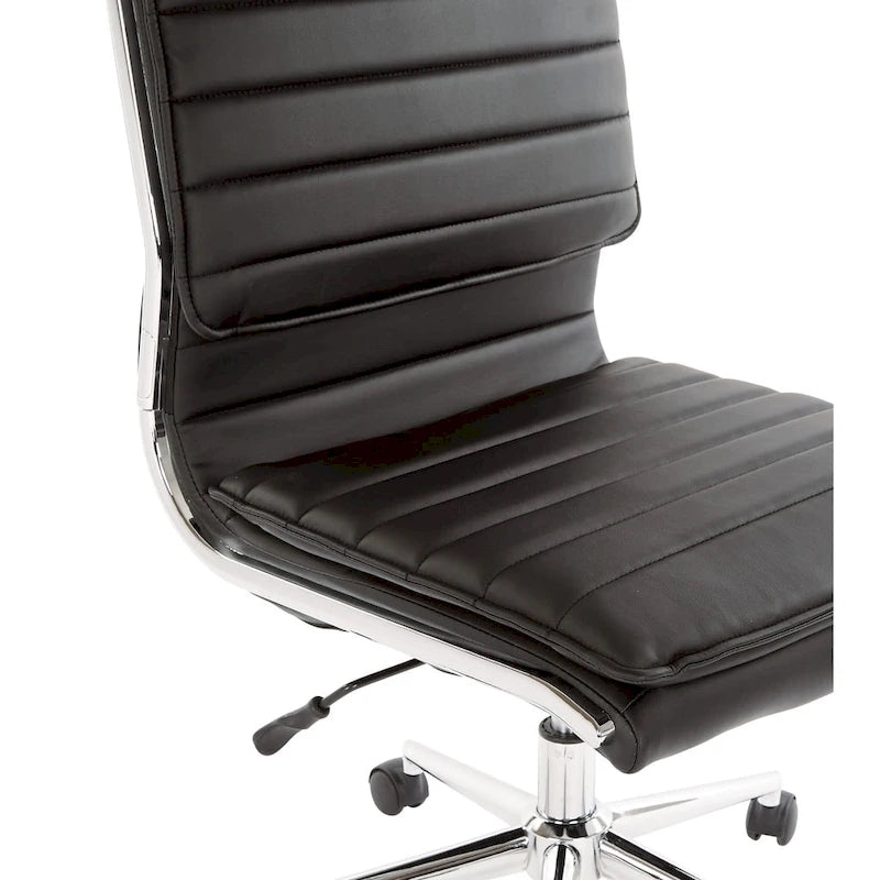 Chaise de bureau sans accoudoirs à dossier mi-hauteur en similicuir avec base pivotante chromée