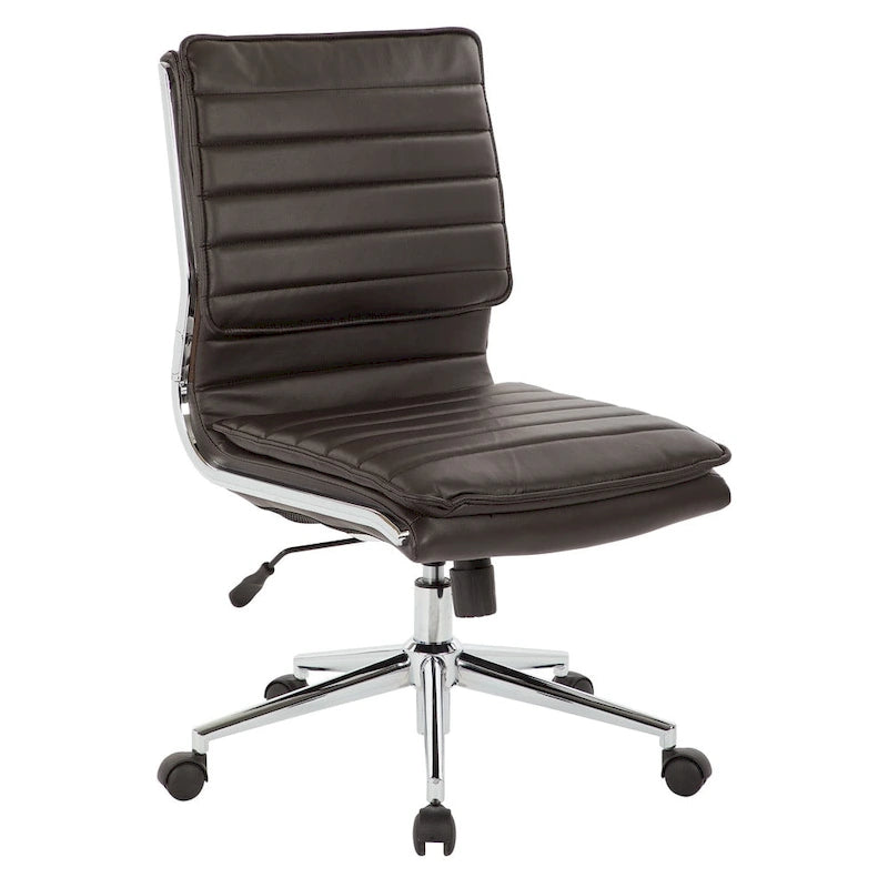 Chaise de bureau sans accoudoirs à dossier mi-hauteur en similicuir avec base pivotante chromée