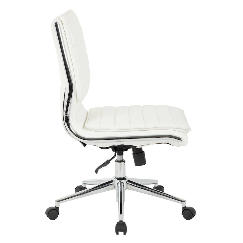 Chaise de bureau sans accoudoirs à dossier mi-hauteur en similicuir avec base pivotante chromée