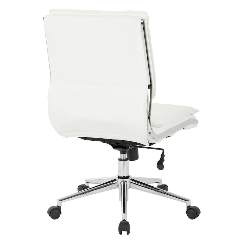 Chaise de bureau sans accoudoirs à dossier mi-hauteur en similicuir avec base pivotante chromée
