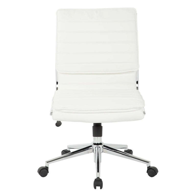 Chaise de bureau sans accoudoirs à dossier mi-hauteur en similicuir avec base pivotante chromée