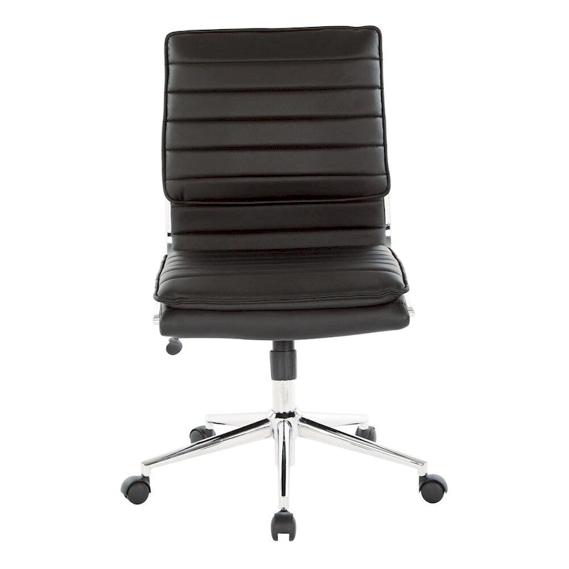 Chaise de bureau sans accoudoirs à dossier mi-hauteur en similicuir avec base pivotante chromée