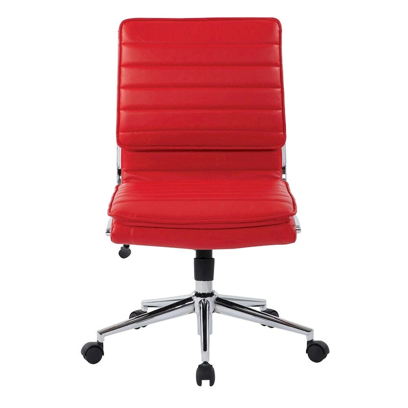 Chaise de bureau sans accoudoirs à dossier mi-hauteur en similicuir avec base pivotante chromée