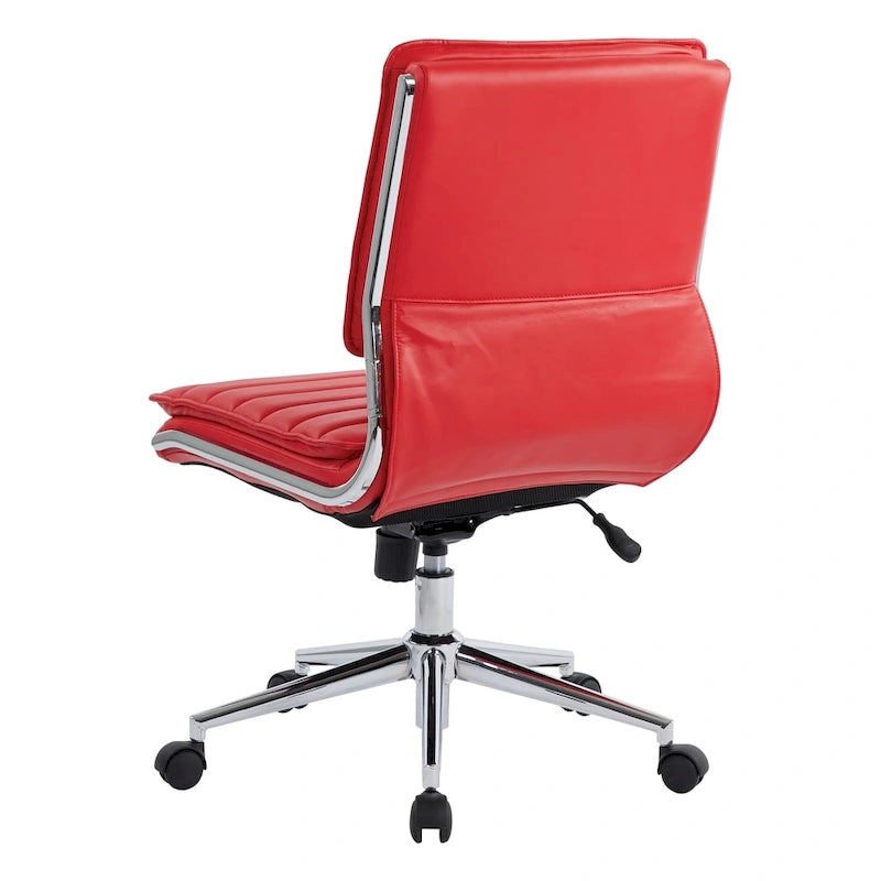 Chaise de bureau sans accoudoirs à dossier mi-hauteur en similicuir avec base pivotante chromée
