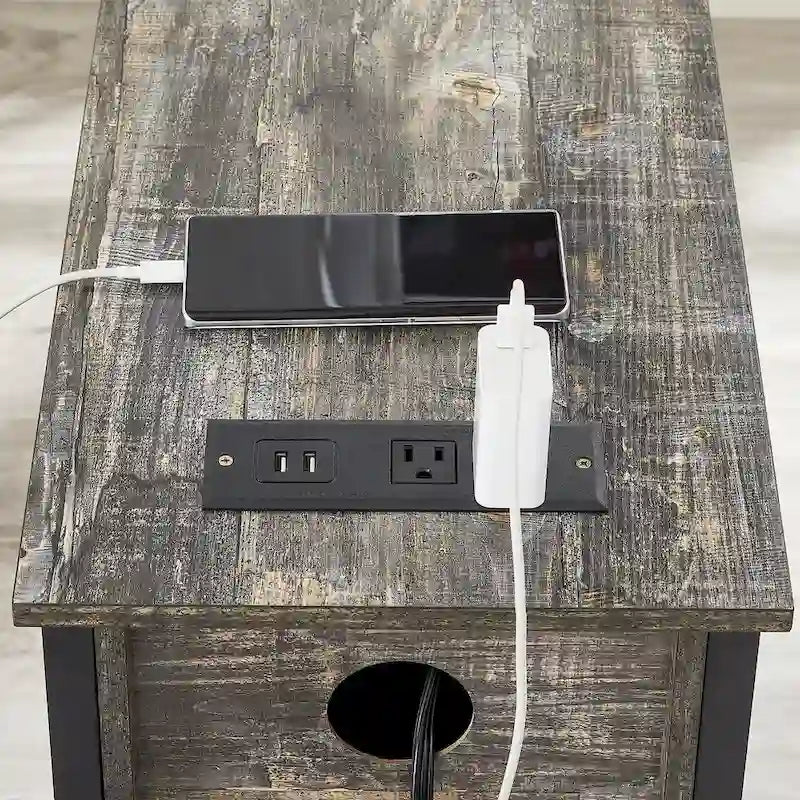 Table de chevet à 2 tiroirs avec station de charge, 2 ports USB, étagère ouverte, noire