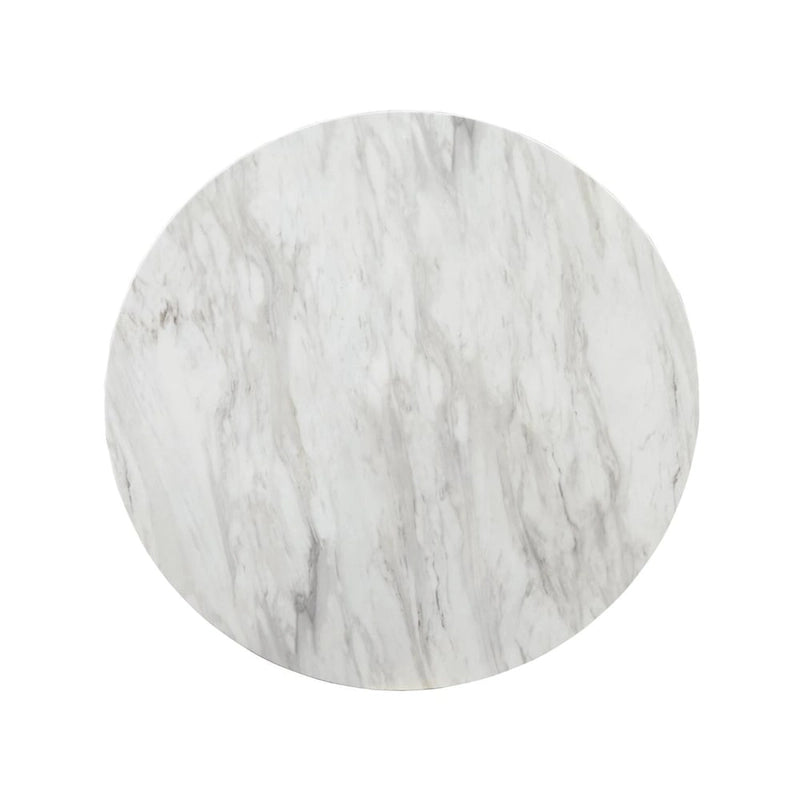 Table piédestal de hauteur comptoir ronde aspect marbre blanc noir