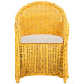 Fauteuil club en rotin naturel Kubu avec coussin, accent tressé jaune