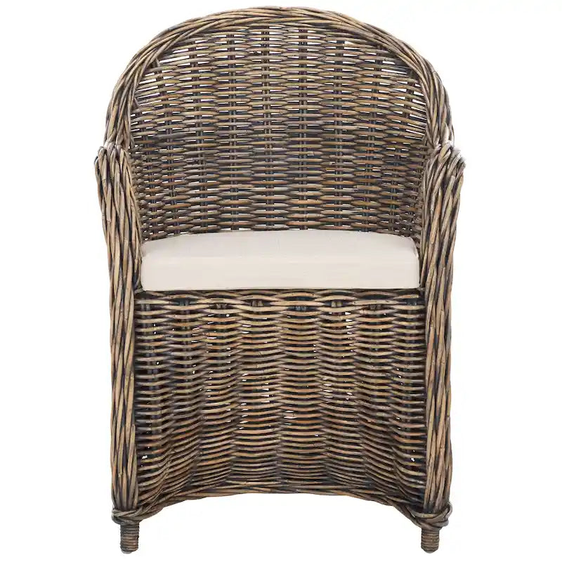 Fauteuil club en rotin naturel Kubu avec coussin, accent tressé jaune