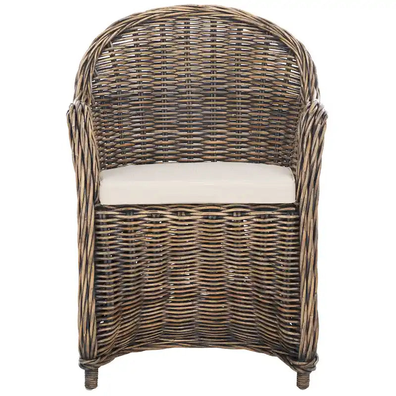 Fauteuil club en rotin naturel Kubu avec coussin, accent tressé jaune