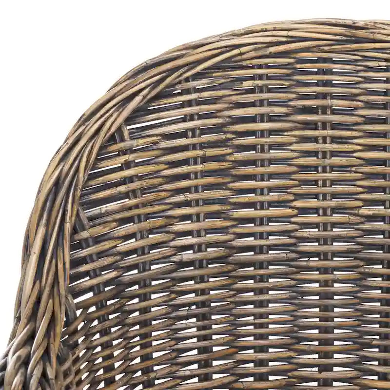 Fauteuil club en rotin naturel Kubu avec coussin, accent tressé jaune