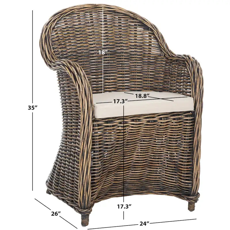 Fauteuil club en rotin naturel Kubu avec coussin, accent tressé jaune