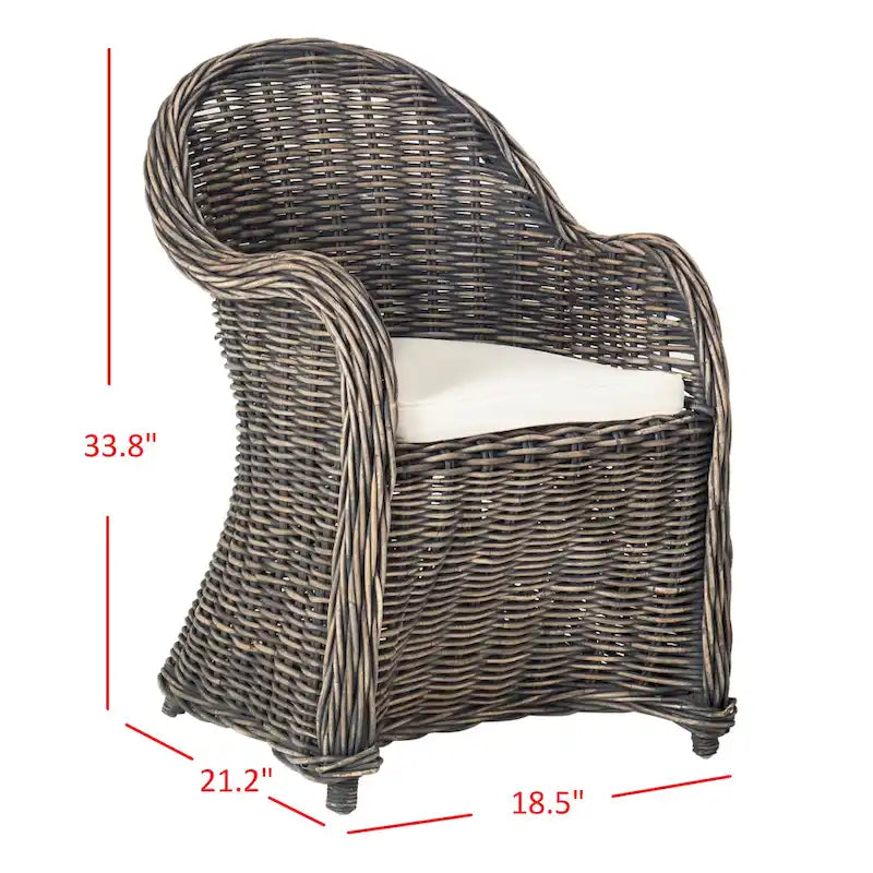 Fauteuil club en rotin naturel Kubu avec coussin, accent tressé jaune