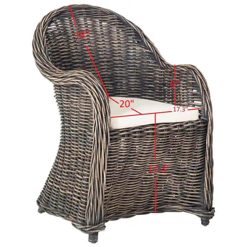 Fauteuil club en rotin naturel Kubu avec coussin, accent tressé jaune