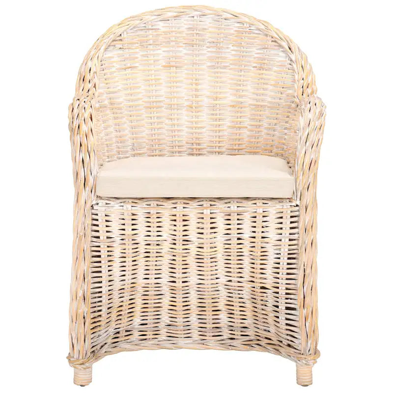 Fauteuil club en rotin naturel Kubu avec coussin, accent tressé jaune