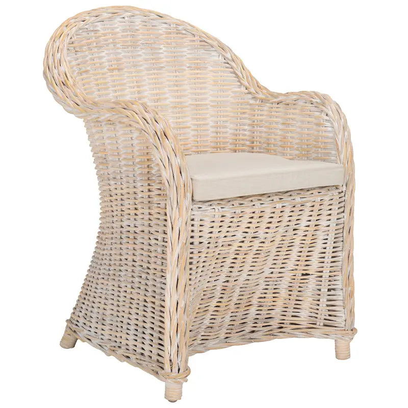 Fauteuil club en rotin naturel Kubu avec coussin, accent tressé jaune