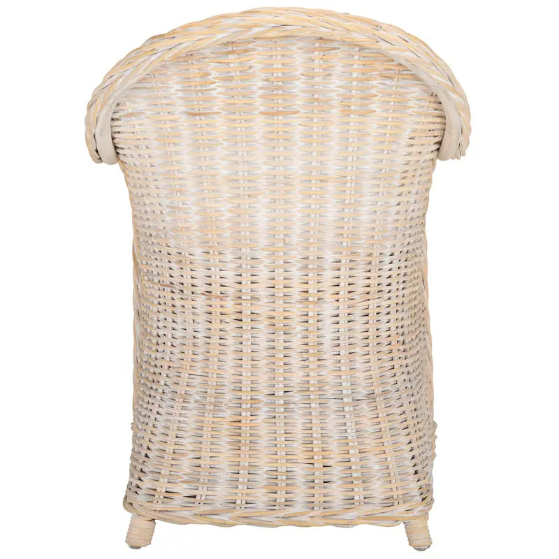 Fauteuil club en rotin naturel Kubu avec coussin, accent tressé jaune