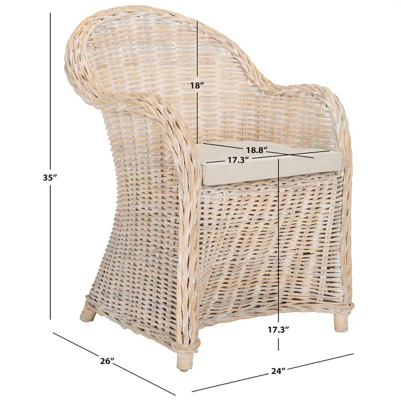 Fauteuil club en rotin naturel Kubu avec coussin, accent tressé jaune