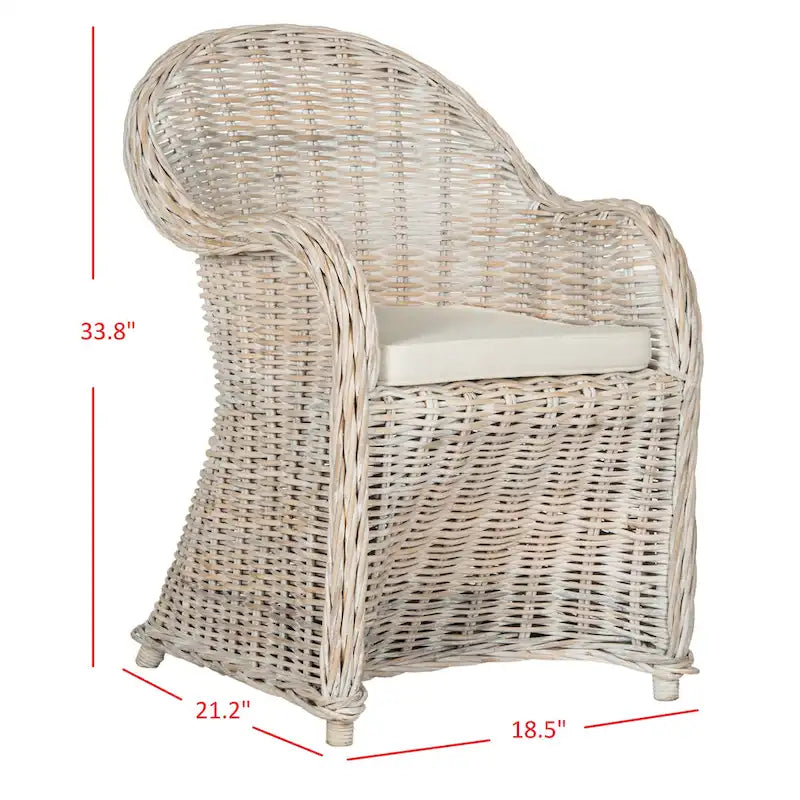 Fauteuil club en rotin naturel Kubu avec coussin, accent tressé jaune
