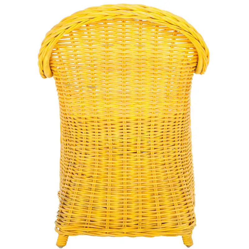 Fauteuil club en rotin naturel Kubu avec coussin, accent tressé jaune