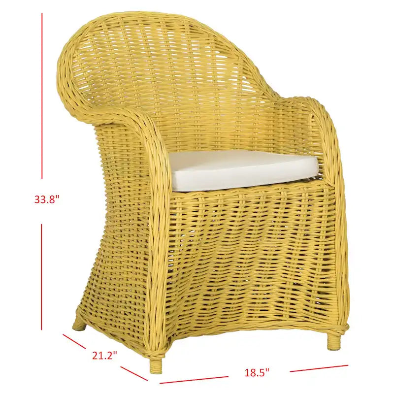 Fauteuil club en rotin naturel Kubu avec coussin, accent tressé jaune