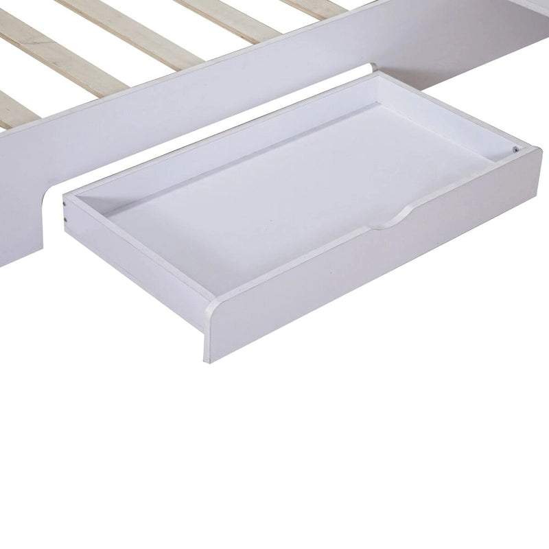 Lit Plateforme avec Tête de Lit Étagère Rangement USB Tiroirs Bois Naturel Blanc