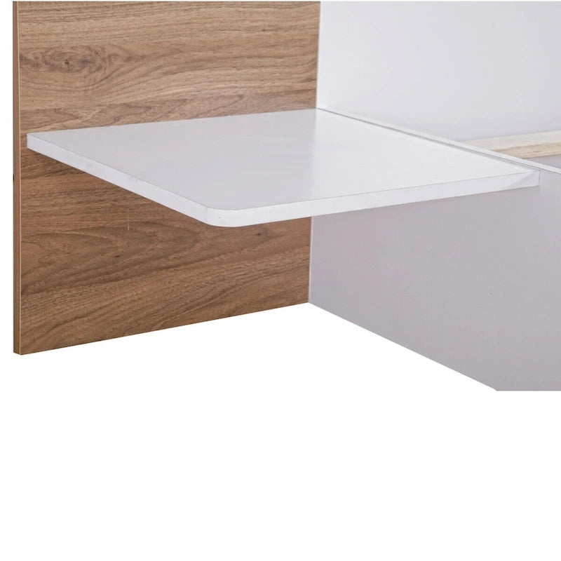 Lit Plateforme avec Tête de Lit Étagère Rangement USB Tiroirs Bois Naturel Blanc