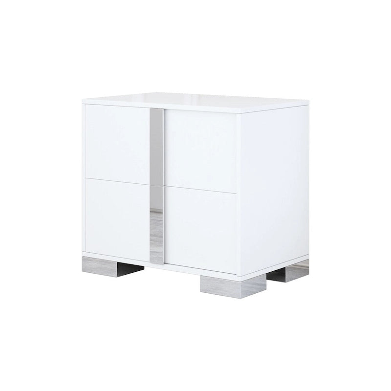 Table de chevet à 2 tiroirs miroir ultra brillante avec pieds en métal argenté