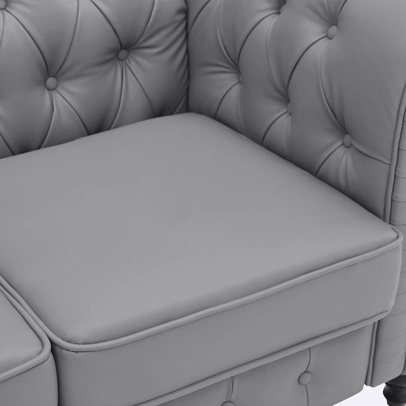 Canapé 3 places gris Chesterfield capitonné à accoudoirs roulés